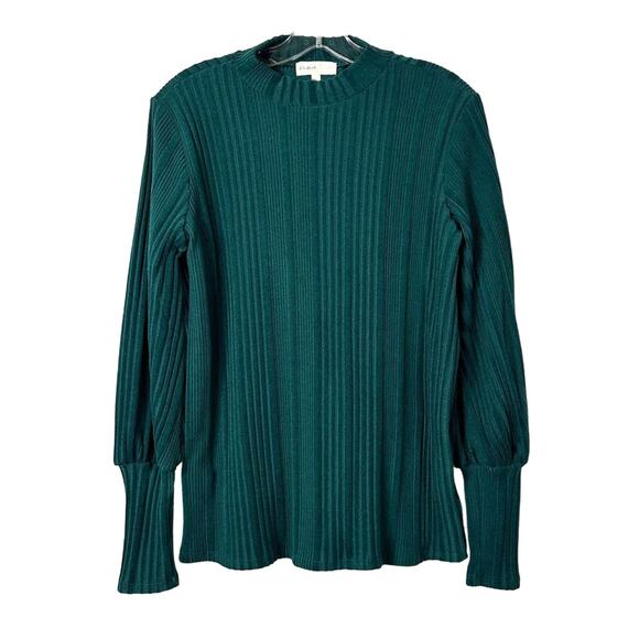 NEW Perfect Peach Women's Long Sleeve High Neck Rib Detail Sweater Green Small - Picture 1 of 12